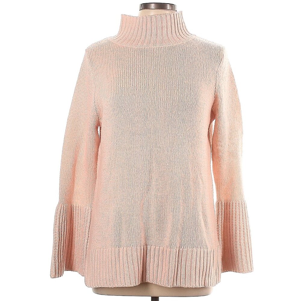 Ann Taylor Factory Pink Polyester-Wool Flutter-Sleeve Turtleneck Sweater Size L
